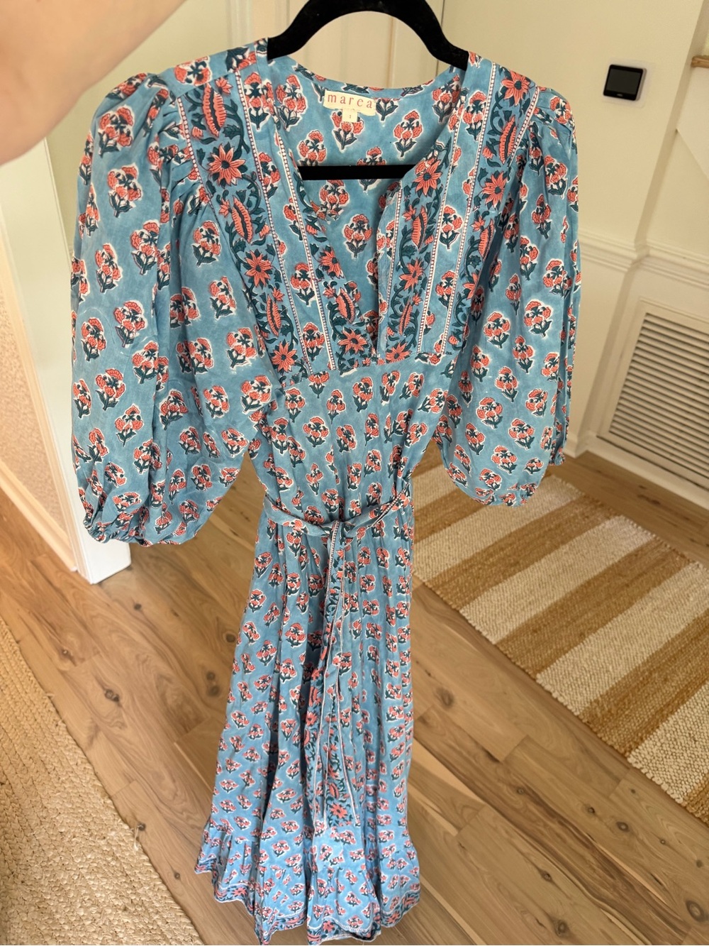 Marea by Liz Joy Blue Maxi Dress with Coral Floral Print - Picture 4 of 6